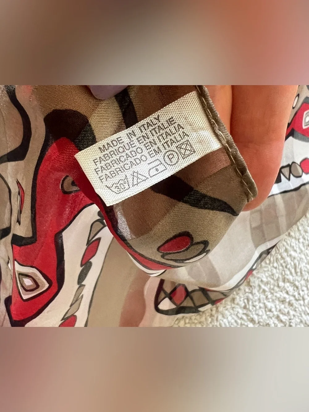 VTG Made in Italy Geometric Tribal Graphic Scarf Abstract Sheer Red Taupe 33